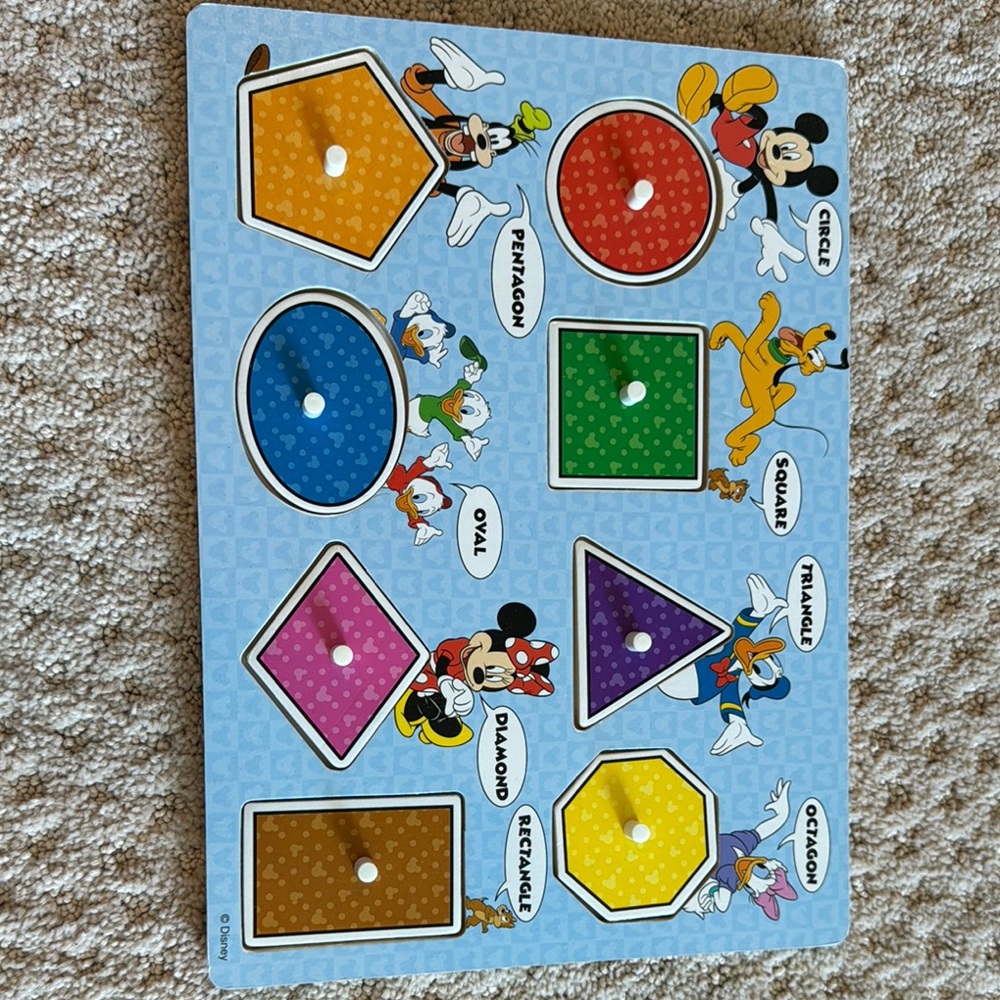 Disney Shape Puzzle with Red, Blue, Green, Purple, Brown, Yellow